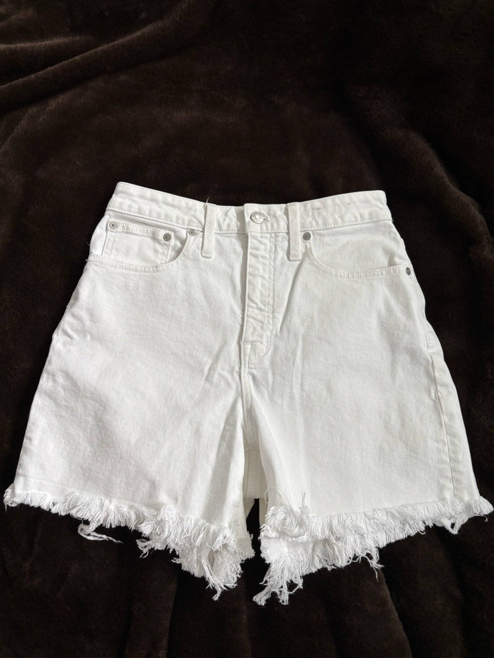 Madewell White Denim Shorts with Raw Hem Detail